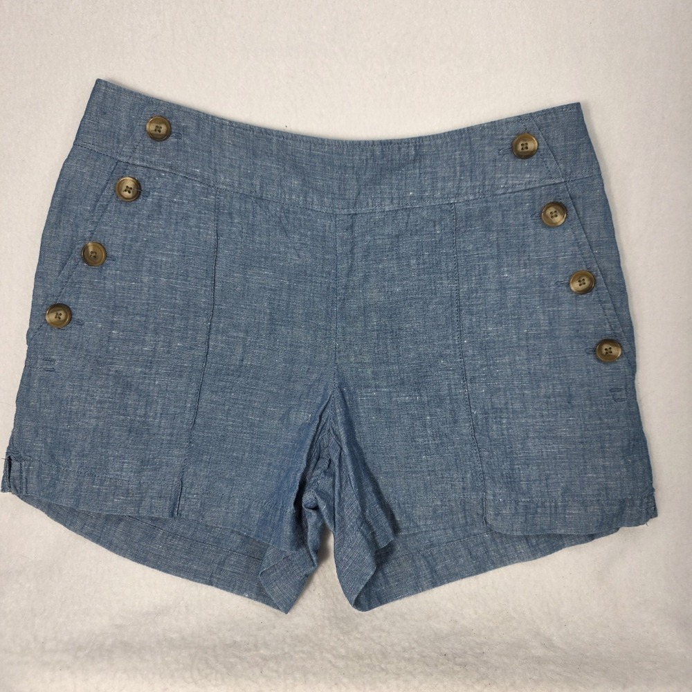 Ann Taylor LOFT The Riviera Sailor Shorts Women's 8 Blue Linen‎ Blend 4" Resort